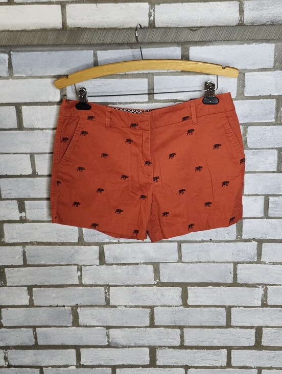 Cambridge Dry Goods Pants - • Cambrige Women's Size 8 Orange Embroidered Elephants Flat Front Chino Shorts